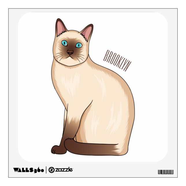 Siamese cat cartoon illustration wall decal (Front)