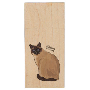Siamese cat cartoon illustration  wood flash drive