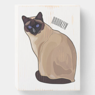 Siamese cat cartoon illustration  wooden box sign