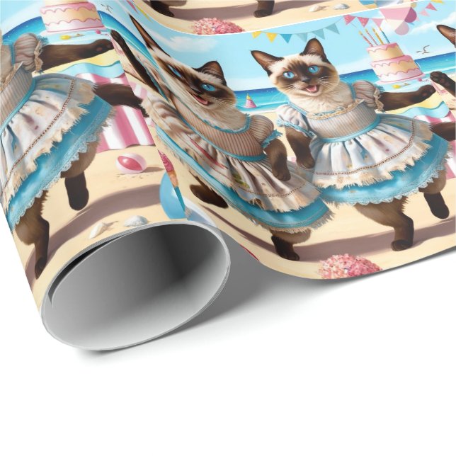 Siamese cat  Celebrating Birthday Party  Wrapping Paper (Roll Corner)