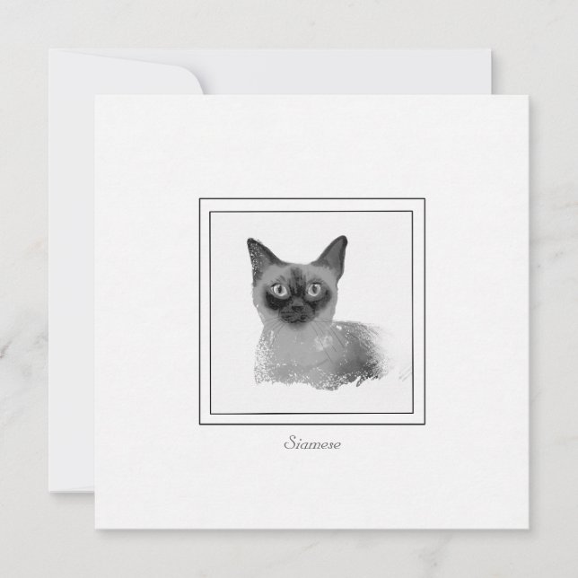 Siamese Cat Charcoal and Chalk Drawing Note Card (Front)