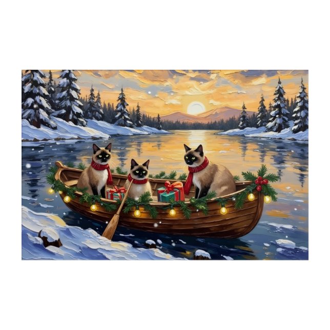 Siamese Cat Christmas Boat Holiday Acrylic Print (Front)