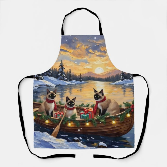 Siamese Cat Christmas Boat Holiday Apron (Front)