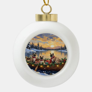 Siamese Cat Christmas Boat Holiday Ceramic Ball Christmas Ornament