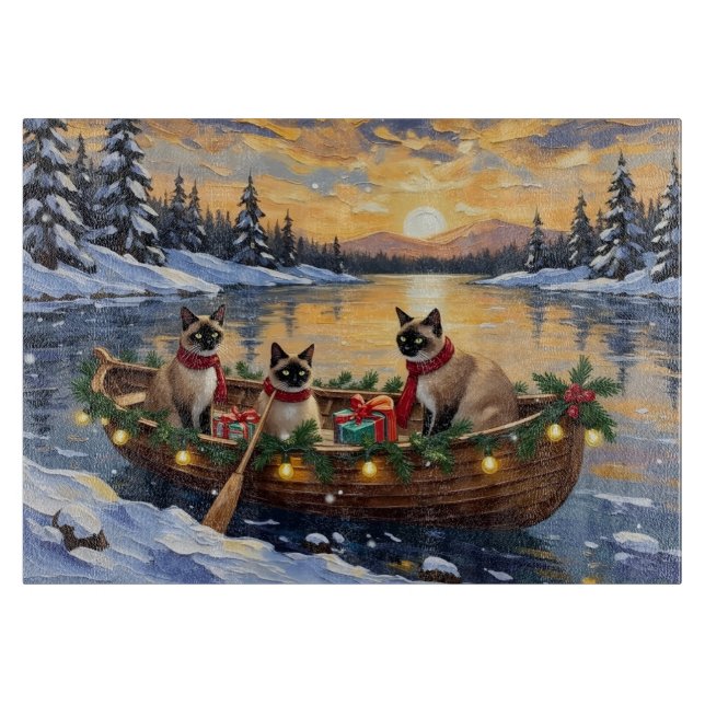 Siamese Cat Christmas Boat Holiday Cutting Board (Front)