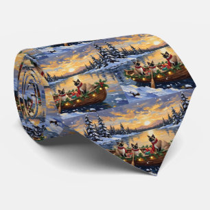 Siamese Cat Christmas Boat Holiday Neck Tie