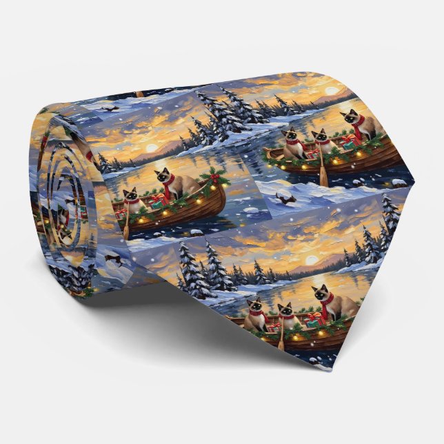 Siamese Cat Christmas Boat Holiday Neck Tie (Rolled)
