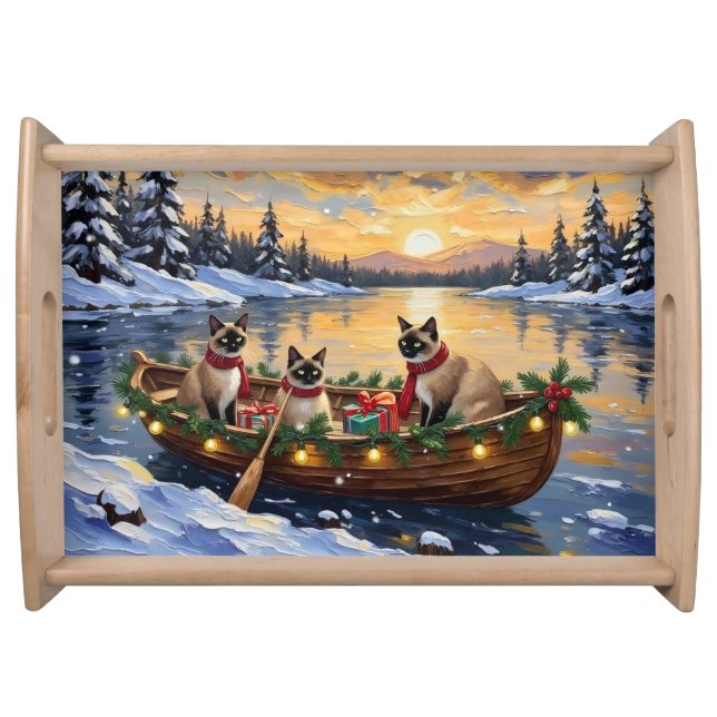 Siamese Cat Christmas Boat Holiday Serving Tray (Front)