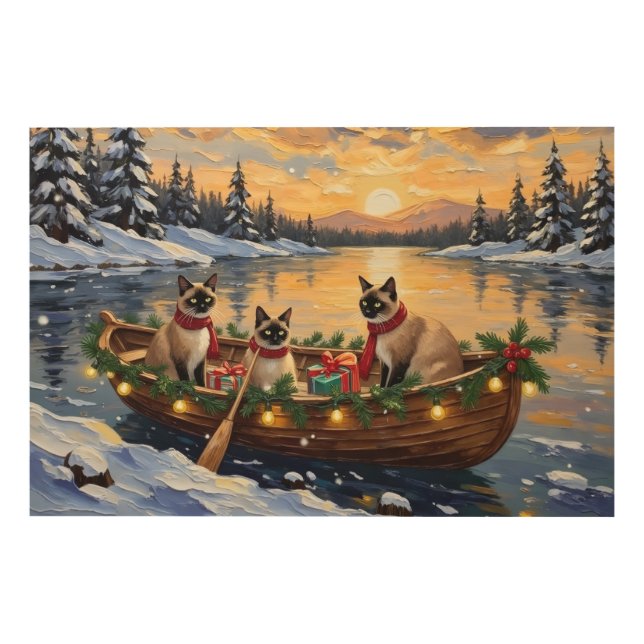 Siamese Cat Christmas Boat Holiday Wood Wall Art (Front)