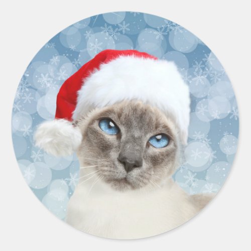 Siamese cat Christmas Classic Round Sticker