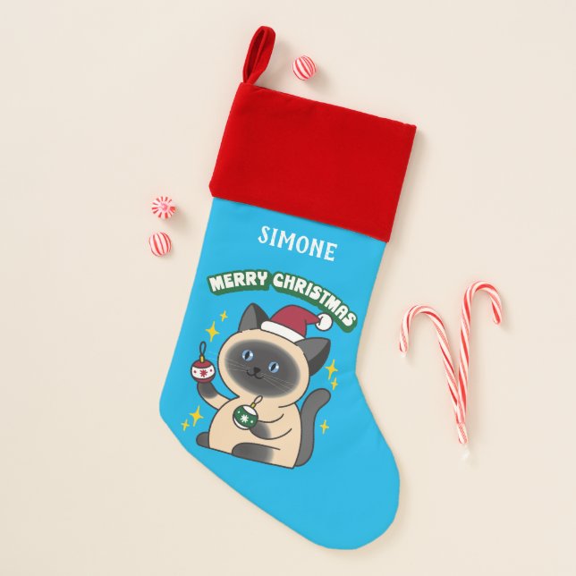 Siamese Cat Christmas Custom Stocking (Front)