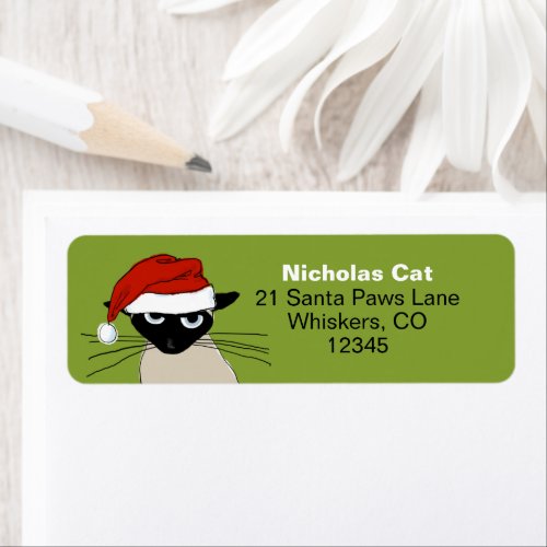 Siamese Cat Christmas Funny Santa Return Address  Label