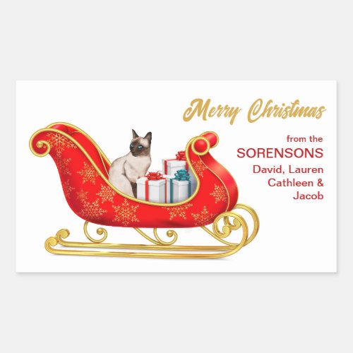 Siamese Cat Christmas Gift Sleigh Rectangular Sticker