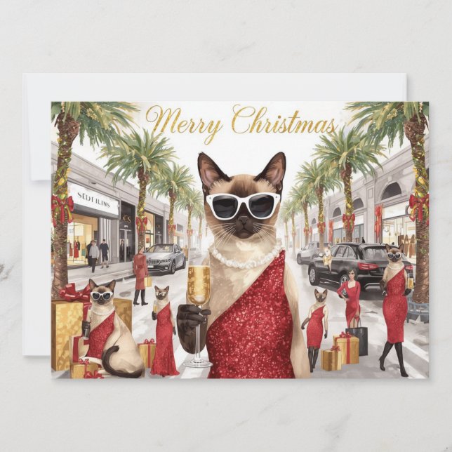 Siamese Cat Christmas Greeting from California Holiday Card (Front)