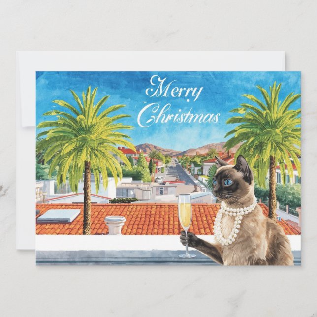 Siamese Cat Christmas Greeting from California Holiday Card (Front)