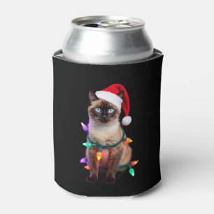 Siamese Cat Christmas Lights Xmas Cat Lover T-Shir Can Cooler