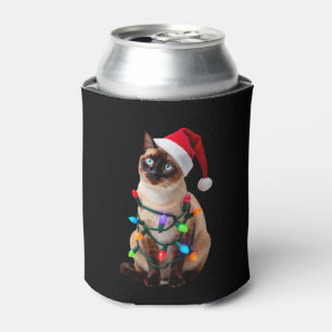 Siamese Cat Christmas Lights Xmas Cat Lover T-Shir Can Cooler