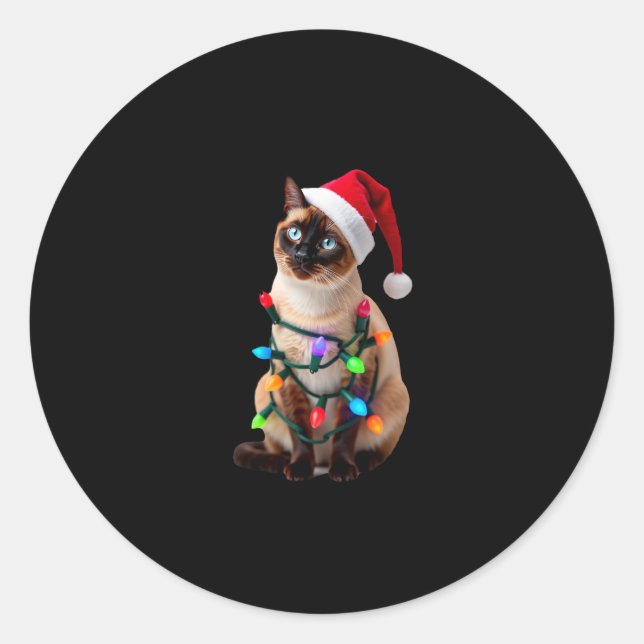 Siamese Cat Christmas Lights Xmas Cat Lover T-Shir Classic Round Sticker (Front)