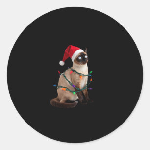 Siamese Cat Christmas Lights Xmas Cat Lover T-Shir Classic Round Sticker