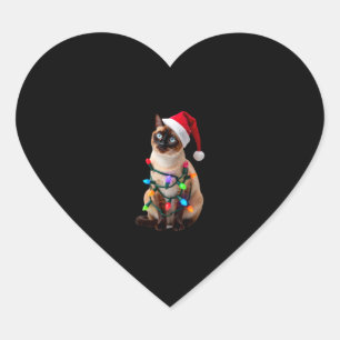 Siamese Cat Christmas Lights Xmas Cat Lover T-Shir Heart Sticker