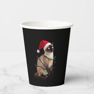 Siamese Cat Christmas Lights Xmas Cat Lover T-Shir Paper Cups