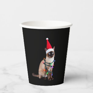 Siamese Cat Christmas Lights Xmas Cat Lover T-Shir Paper Cups