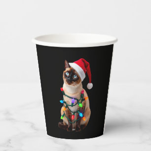 Siamese Cat Christmas Lights Xmas Cat Lover T-Shir Paper Cups