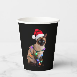 Siamese Cat Christmas Lights Xmas Cat Lover T-Shir Paper Cups