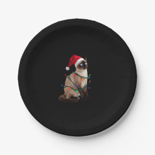 Siamese Cat Christmas Lights Xmas Cat Lover T-Shir Paper Plates