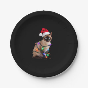 Siamese Cat Christmas Lights Xmas Cat Lover T-Shir Paper Plates