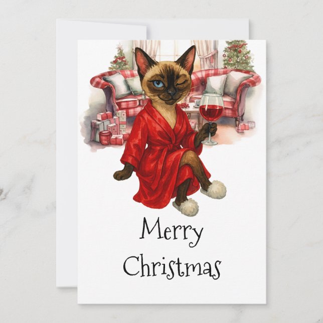 Siamese Cat Christmas Postcard – Funny Holiday  (Front)