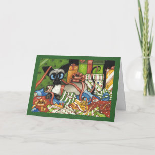 Siamese Cat Christmas Ribbon by Bihrle Holiday Card