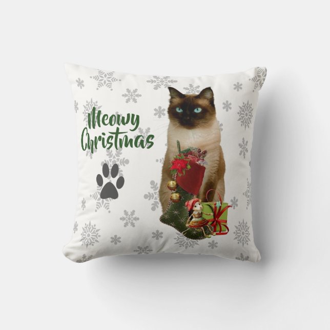 Siamese Cat Christmas Square Cotton Pillow (Front)