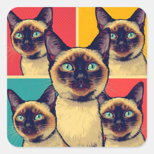 Siamese cat christmas square sticker