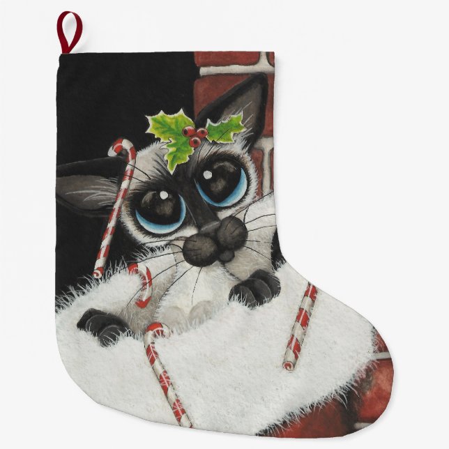 Siamese Cat Christmas Stocking Art by Bihrle (Front)