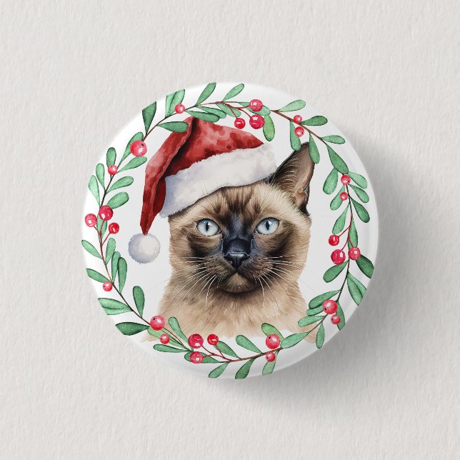 Siamese Cat Christmas themed for Cat Lover Button (Front)