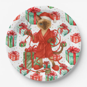 Siamese Cat Christmas themed for Cat Lover Paper Plates