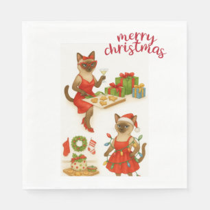 Siamese Cat Christmas Themed Napkins
