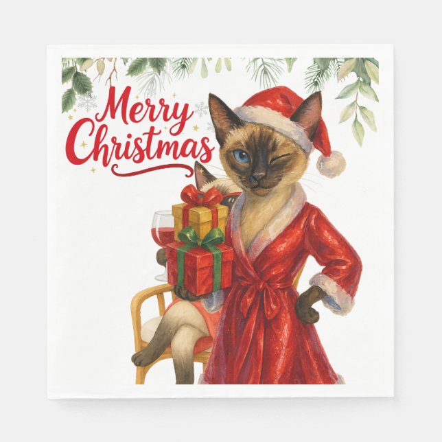 Siamese Cat Christmas Themed  Napkins (Front)