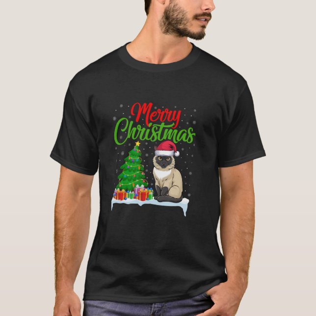 Siamese Cat Christmas Tree Lights Xmas Siamese Cat T-Shirt (Front)
