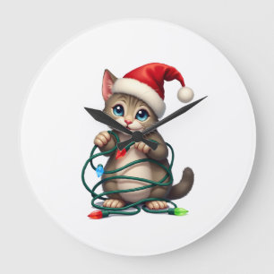 Siamese Cat Christmas V-Neck (2) Large Clock