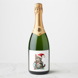 Siamese Cat Christmas V-Neck (2) Sparkling Wine Label