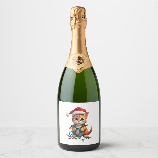 Siamese Cat Christmas V-Neck (3) Sparkling Wine Label (Front)