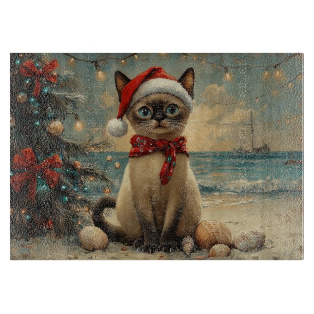 Siamese Cat Christmas Vintage Beach  Cutting Board (Front)
