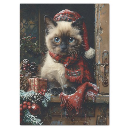 Siamese Cat Christmas Vintage Decoupage Tissue Paper