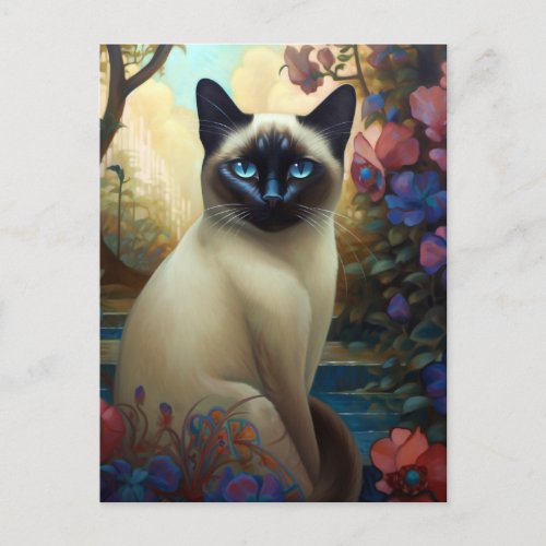 Siamese Cat Colorful Art Postcard