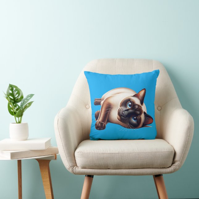 Siamese Cat,  Cute Blue-Eyed Feline  Throw Pillow (Chair)