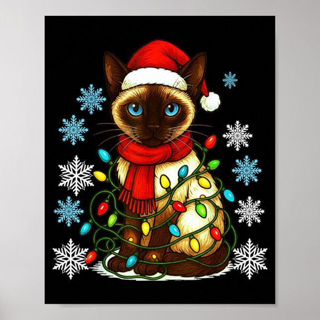 Siamese Cat Cute Cat Lover Cat Xmas Holiday Santa  Poster (Front)