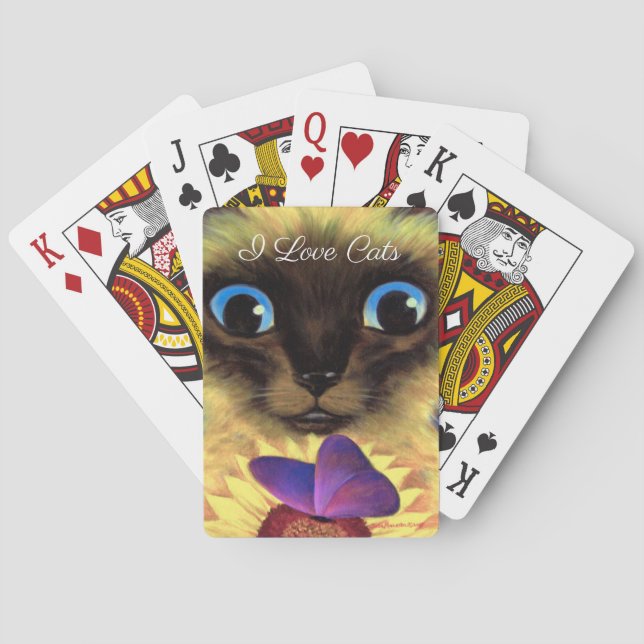 Siamese Cat Cute Feline Butterfly Name Painting Poker Cards (Back)