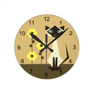 Siamese Cat Design Round Clock